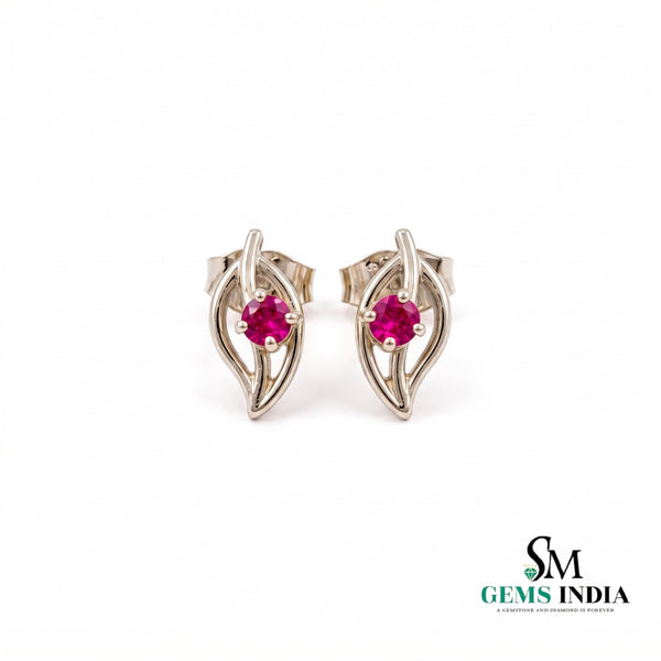 Nature Inspired Round Ruby Leaf Studs - Fine Jewelry for Women