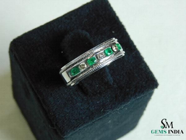 Men's 18k Gold Genuine Emerald & Diamond Wedding Band – May Birthstone