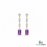 Emerald-Cut Amethyst & Diamond Earrings – February Birthstone Jewelry