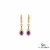 Pear Natural Amethyst and Diamond Dangle Earrings - Gift for Women