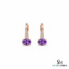 Oval Natural Amethyst Drop Earrings with Diamond Accents - Luxury Jewelry Gift