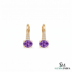 Oval Natural Amethyst Drop Earrings with Diamond Accents - Luxury Jewelry Gift
