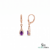 Pear Natural Amethyst and Diamond Dangle Earrings - Gift for Women