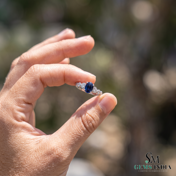 Oval Blue Sapphire Ring With Sparkling Diamond Details - Promise ring