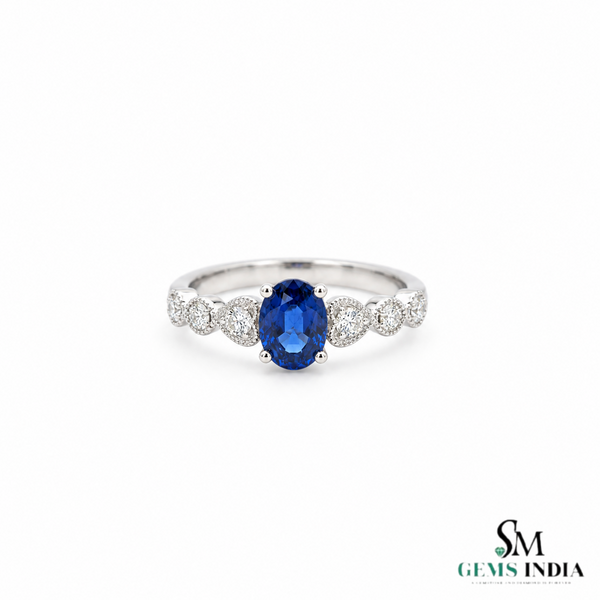 Oval Blue Sapphire Ring With Sparkling Diamond Details - Promise ring