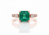 Classic Octagon Cut Natural Emerald 4 carat Engagement Ring in 14K Gold Promise Ring