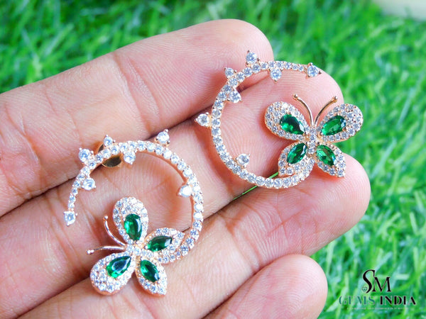 1.80 carat 14k Gold Marquise Emerald Butterfly Huggie Earrings Natural Emerald & Diamond