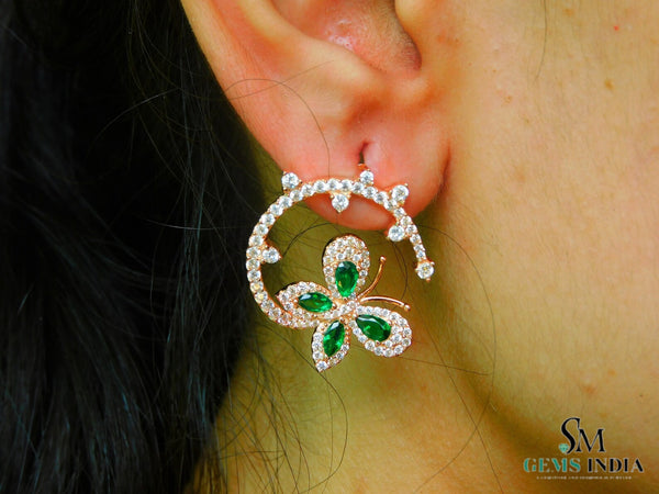 1.80 carat 14k Gold Marquise Emerald Butterfly Huggie Earrings Natural Emerald & Diamond