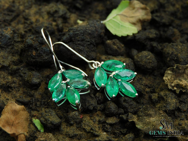 1.80 carat Marquise Shaped Genuine Emerald Leaf Drop Dangle Earrings