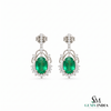 5.50 carat Oval Natural Emerald and Diamond Dangle Earrings in 14K Gold Green Gemstone Jewelry