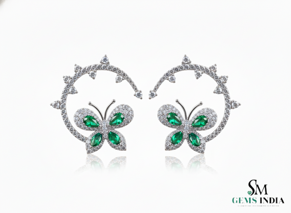 1.80 carat 14k Gold Marquise Emerald Butterfly Huggie Earrings Natural Emerald & Diamond