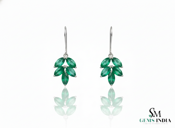 1.80 carat Marquise Shaped Genuine Emerald Leaf Drop Dangle Earrings