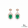 5.50 carat Oval Natural Emerald and Diamond Dangle Earrings in 14K Gold Green Gemstone Jewelry