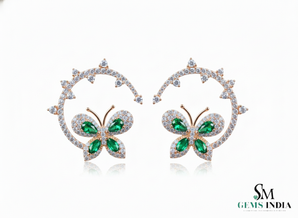 1.80 carat 14k Gold Marquise Emerald Butterfly Huggie Earrings Natural Emerald & Diamond