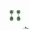 5.10 carat Luxury Emerald cut and Pear shaped Natural Emerald Teardrop Diamond Halo Earrings in Gold