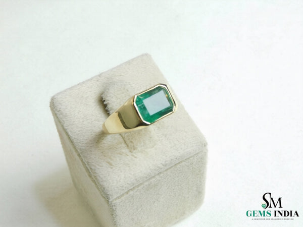 Certified Natural Emerald Cut Zambian Emerald Ring: 18k Solid Gold Solitaire