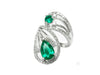 2.10 carat Pear & Round Natural Emerald Spiral Ring in Gold with Diamond Accents