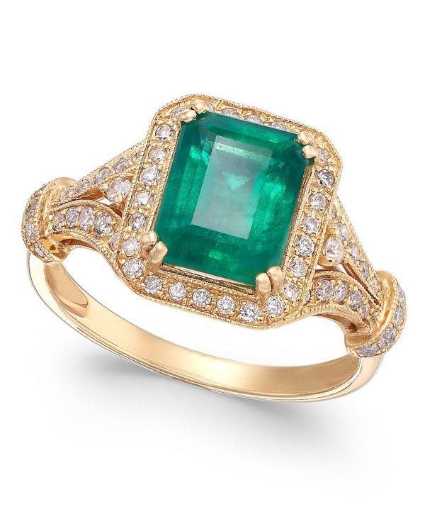 4.10 carat Emerald Cut Natural Emerald And Diamonds Vintage Split Band Ring in 14K Gold