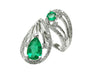2.10 carat Pear & Round Natural Emerald Spiral Ring in Gold with Diamond Accents
