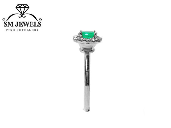 1.50 carat round natural Zambian emerald Gemstone and diamonds ring for woman's in 14k Solid Gold