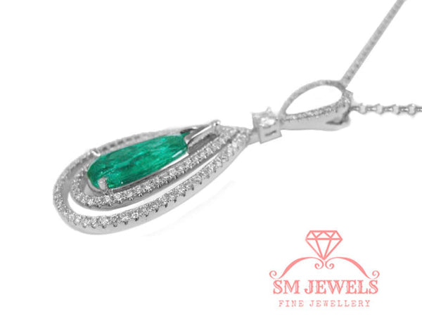4.50 carat Natural Emerald Drop Pendant Infinity Loop Design with Diamond Halo Timeless Gold Necklace Gift