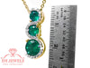 Round shaped Three Stone “S-Curve Natural Emerald and Diamond Halo Pendant Necklace in 14K gold