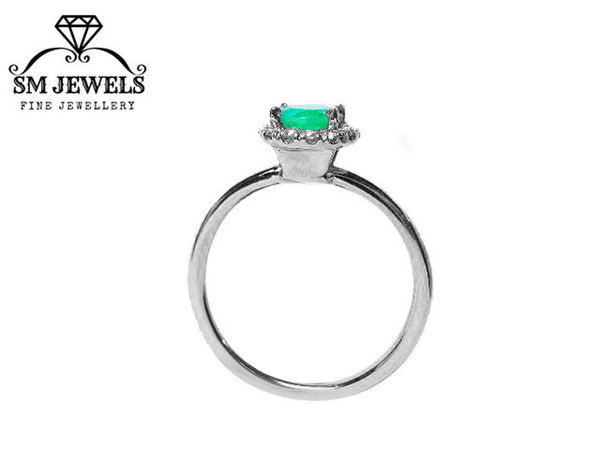 1.50 carat round natural Zambian emerald Gemstone and diamonds ring for woman's in 14k Solid Gold