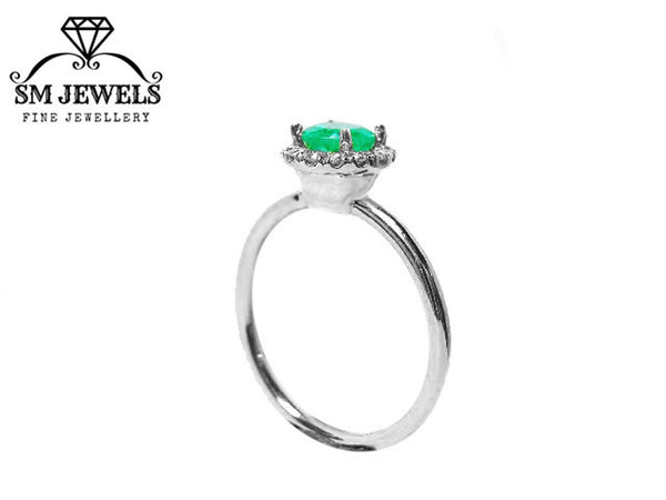 1.50 carat round natural Zambian emerald Gemstone and diamonds ring for woman's in 14k Solid Gold