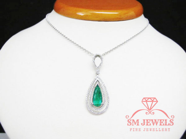 4.50 carat Natural Emerald Drop Pendant Infinity Loop Design with Diamond Halo Timeless Gold Necklace Gift