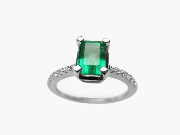 2 carat Emerald cut Engagement Ring Natural Zambian Emerald and Diamonds in 14k Solid Gold Ring