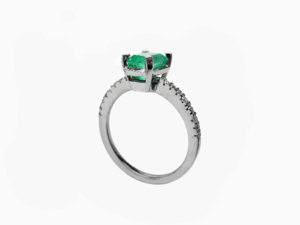 2 carat Emerald cut Engagement Ring Natural Zambian Emerald and Diamonds in 14k Solid Gold Ring