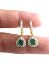 Heart shape Natural Emerald Halo Drop Earrings in 14k Gold Fine Diamond Dangles