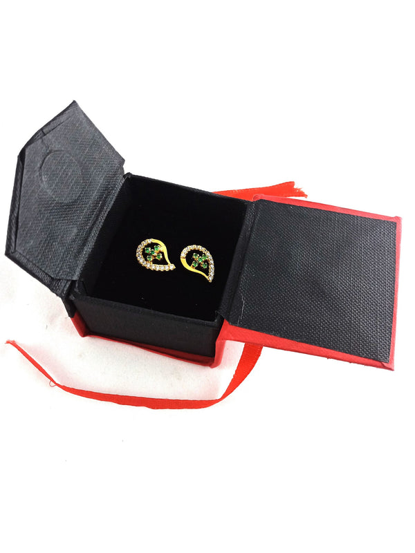 Teardrop Stud Earrings with Round Natural Emerald Cluster & Diamonds in Gold Unique Gift for her