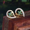 Teardrop Stud Earrings with Round Natural Emerald Cluster & Diamonds in Gold Unique Gift for her