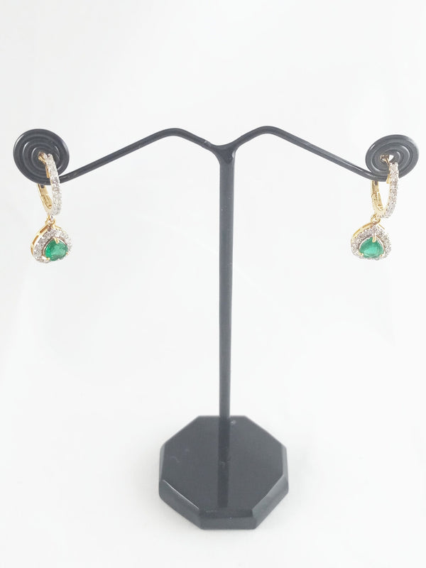 Heart shape Natural Emerald Halo Drop Earrings in 14k Gold Fine Diamond Dangles
