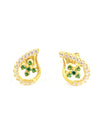 Teardrop Stud Earrings with Round Natural Emerald Cluster & Diamonds in Gold Unique Gift for her