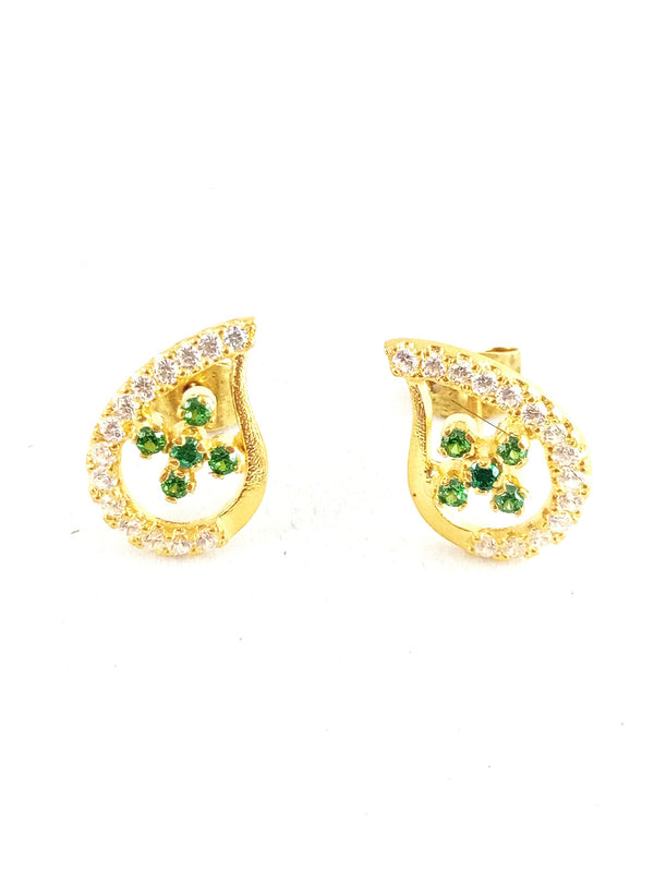 Teardrop Stud Earrings with Round Natural Emerald Cluster & Diamonds in Gold Unique Gift for her