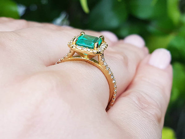 1.33 Carats Octagon Cut Natural Emerald And Diamond Ring For Womans in 14k Solid Gold Unique Gold Ring For her