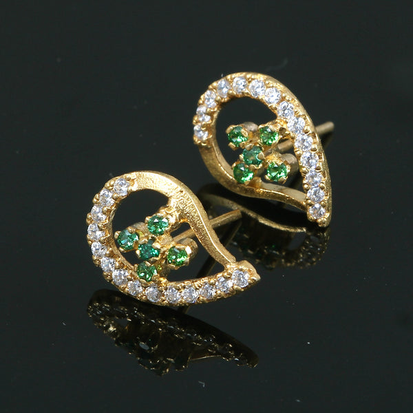 Teardrop Stud Earrings with Round Natural Emerald Cluster & Diamonds in Gold Unique Gift for her