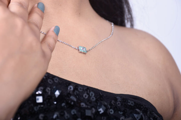 Natural Emerald & Diamond Baguette Necklace in 14K Solid Gold Fine Gift for Her