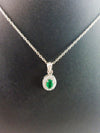 1.02 carat Oval shape Natural Green Emerald Halo Diamond Pendant Necklace in 14K Gold