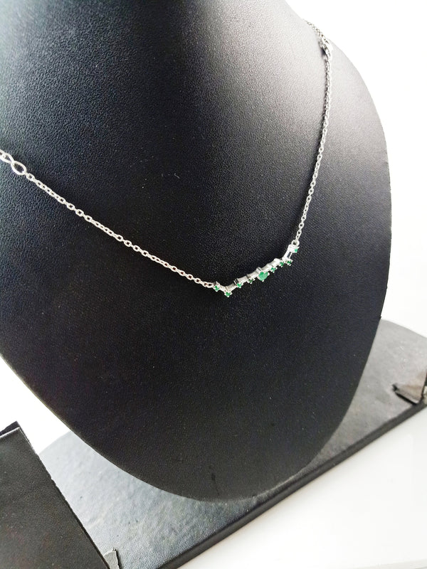Natural Emerald & Diamond Baguette Necklace in 14K Solid Gold Fine Gift for Her