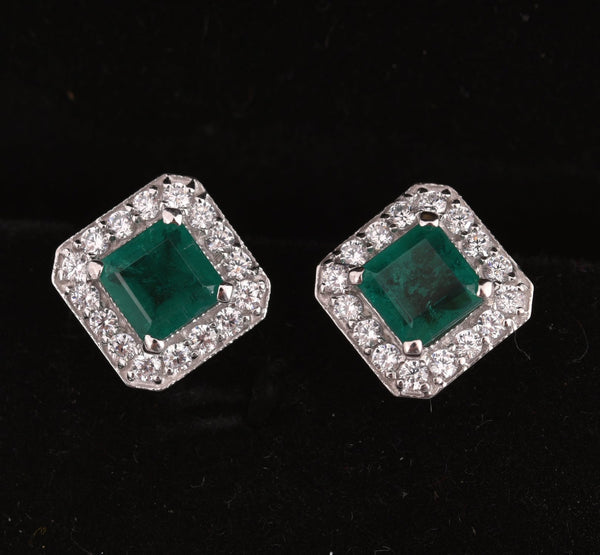 1.90 carat Octagon cut natural emerald earrings for woman's 14k solid gold earrings gift for woman's