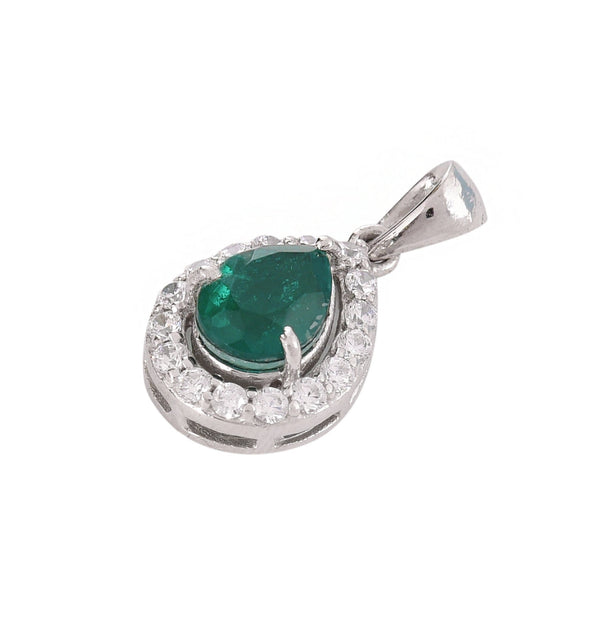 9.30 carat Vintage Inspired Pear Cut Natural Emerald Pendant Gold Diamond Accent Design