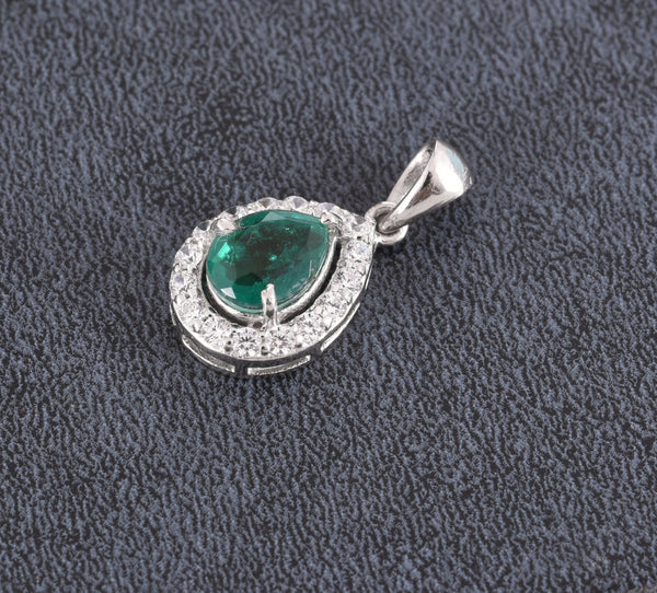 9.30 carat Vintage Inspired Pear Cut Natural Emerald Pendant Gold Diamond Accent Design