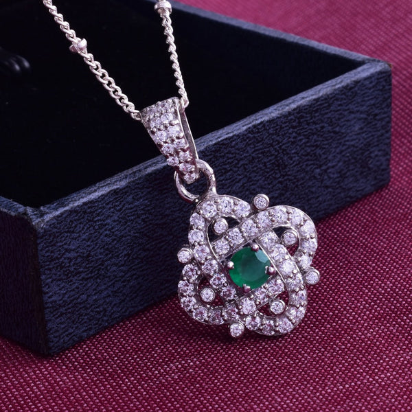 0.75 carat Round shaped Natural Emerald intertwined loops Cluster Pendant in 14k yellow gold