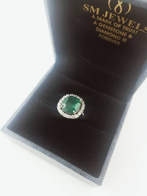 Cushion Cut Natural Emerald 2 carat Engagement Ring in 14K Gold Minimalist Fine Jewelry