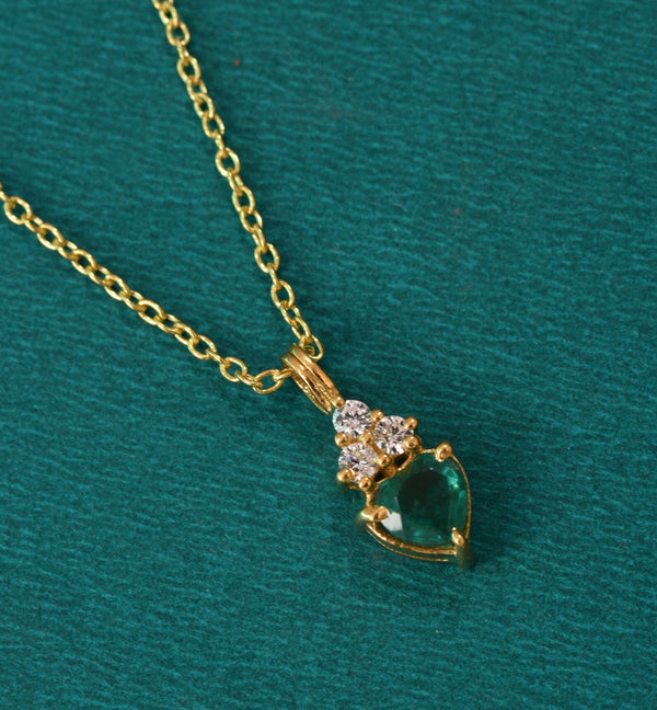 1.90 carat Natural Emerald Heart Pendant with Diamond Accents in 14k Gold