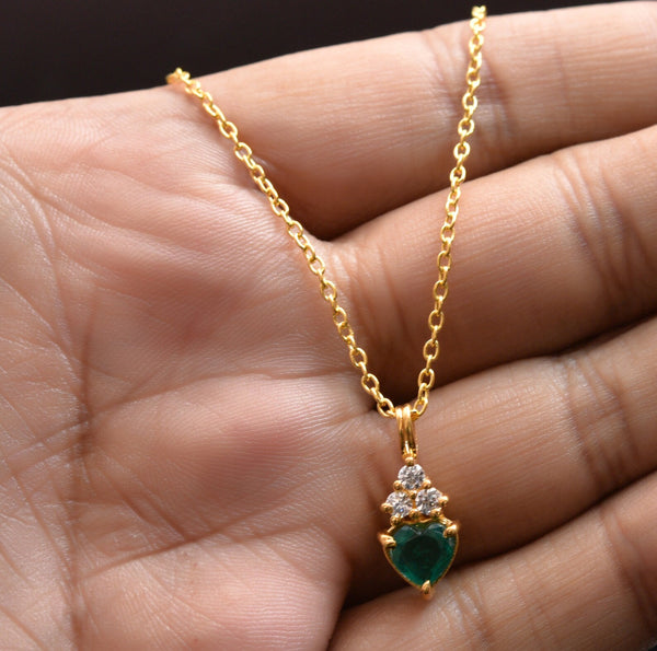 1.90 carat Natural Emerald Heart Pendant with Diamond Accents in 14k Gold
