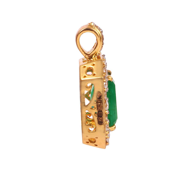 Emerald Cut Natural Emerald and Diamond Halo Pendant in 14K Gold Elegant Birthstone Jewelry